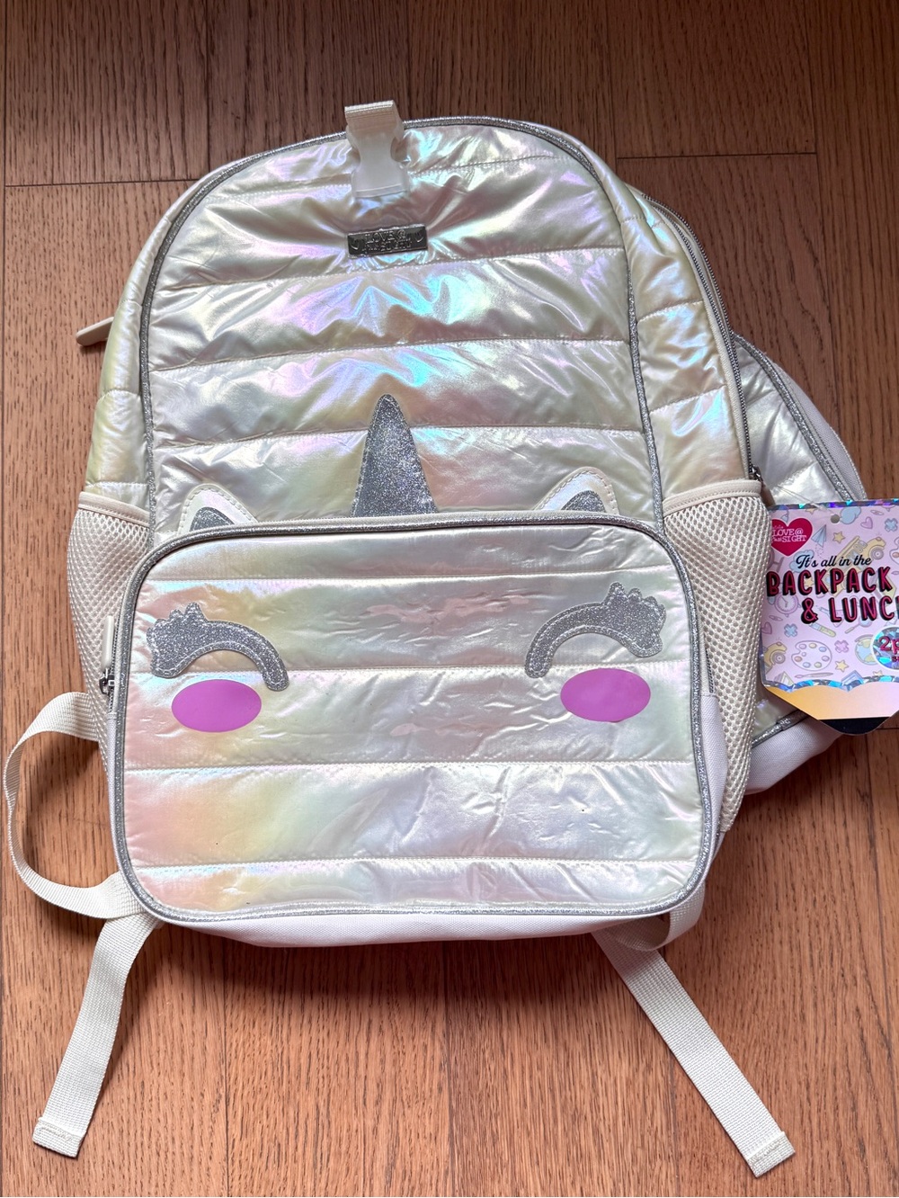Iridescent Unicorn Girls Backpack and Lunch Bag - Shimmer White